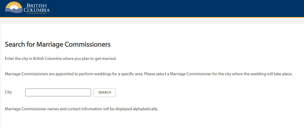 BC Marriage Commissioner Search