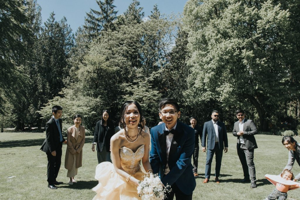 Throwing bouquet at Hart House-Deer Lake in Burnaby BC