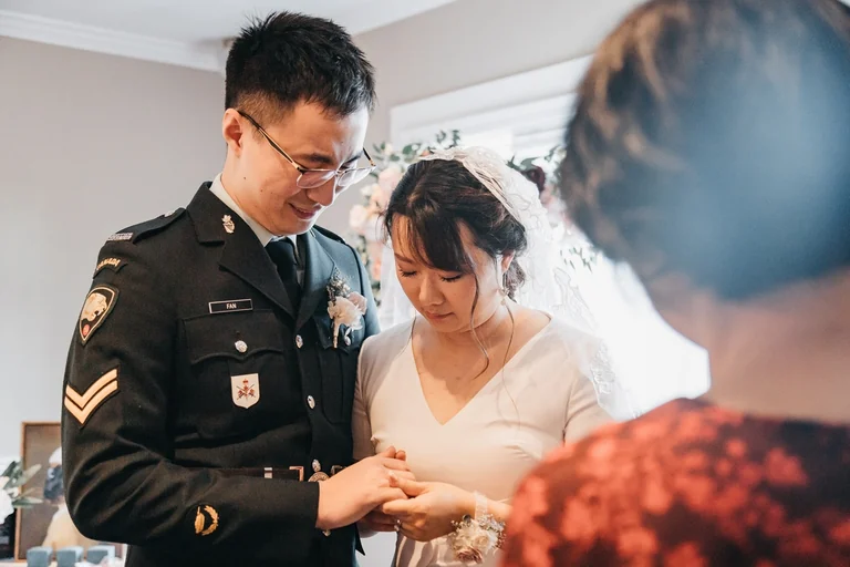 Bride and groom during their wedding ceremony