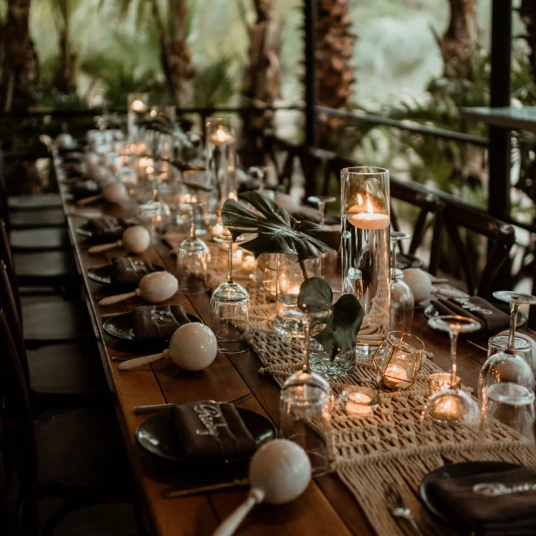 Candlelit wedding reception table decorations